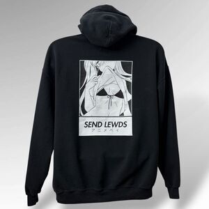 Animebae Collection Hoodie Size L Black Send Lewds Graphic Print Streetwear